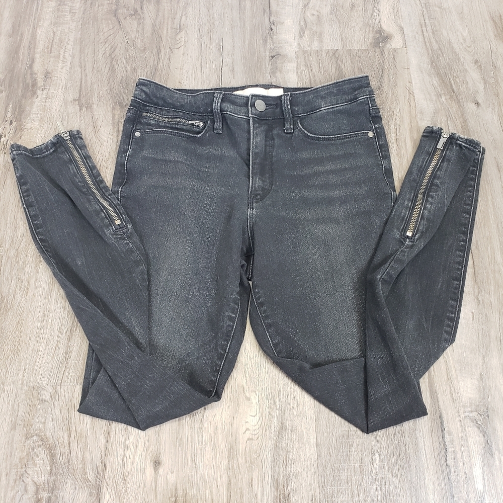 Athleta Sculptex Women's 6 Black Denim Stretch Mid Rise Ankle Jeans‎ Zippers